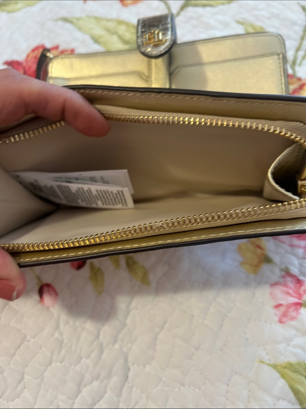 Ralph Lauren Metallic Gold Silver Wallet Wristlet with RL Logo - Picture 10 of 12